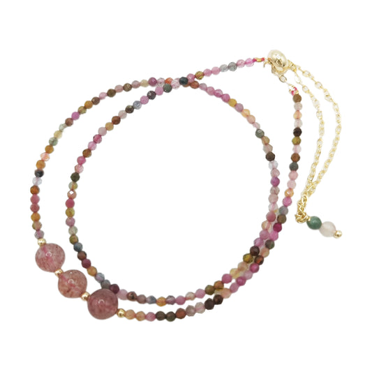 Ananda's Divine Duo Bracelet - Tourmaline and Strawberry Quartz